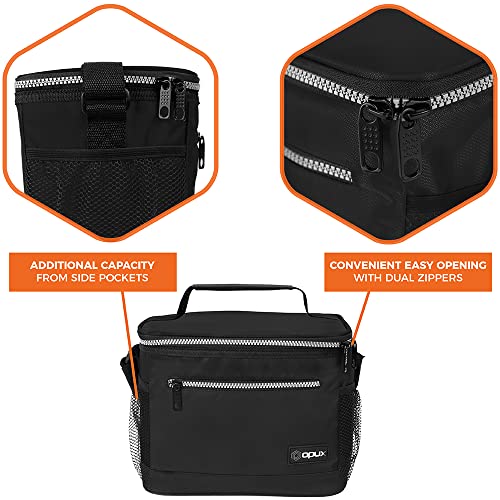 opux Insulated Lunch Box Men Women, Lunch Bag for Work School, Leakproof Soft Cooler Tote Adult, Large Lunch Pail Kids Boys Girls, Picnic Beach Food Bag with Shoulder Strap, Black