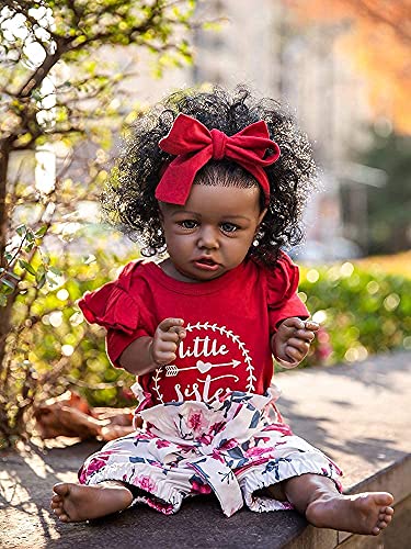 HOOMAI Reborn Baby Black Dolls African American Lifelike Silicone Doll Realistic 22.8 Inch with Cloth Body Birthday Gift Set for Ages 3+