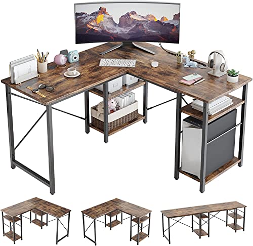 Bestier L Shaped Desk with Shelves 86 Inch Reversible Corner Computer Desk or 2 Person Long Table for Home Office Large Gaming Writing Storage Workstation P2 Board with 3 Cable Holes, Black