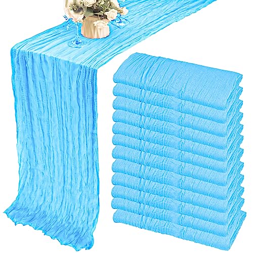 12 Pack 13Ft Cheesecloth Table Runner 35x157 Inch Boho Gauze Cheese Cloth Long Rustic Table Runner for Wedding Bridal Shower Birthday Party Table Decor (Dusty Pink)