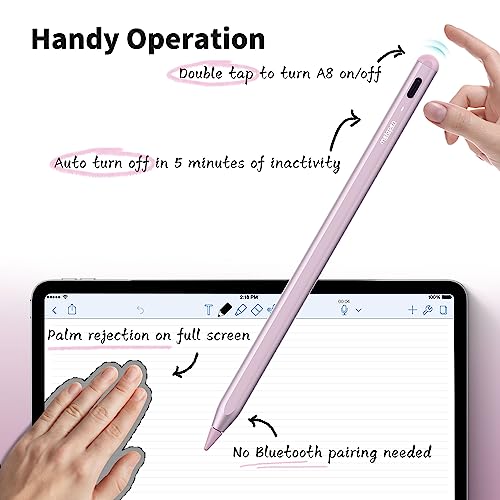 Metapen Pencil A8 for Apple iPad 2018-2024, 2X Faster Charge, Tilt Sensitive, Palm Rejection, Stylus Pen for iPad 10/9/8/7/6th Gen, iPad Pro 12.9/11/13-inch M4, iPad Air 3/4/5/M2, iPad Mini 5/6, Black