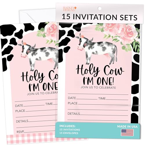 15 Holy Cow Im One Birthday Invitations Girl - Cow Birthday Party Invitations For Girls, Cow Invitations For Birthday Party Invitation Girl, Invitation Cards Birthday, Kids Birthday Invitations Girl