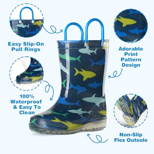 HISEA Kids Rain Boots for Boys Girls, Waterproof Lightweight Rain Boots Light Up by Steps for Water Beach Outdoor Playing (Toddler/Little Kid/Big Kid)