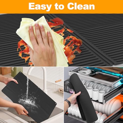 Electric Stove Cover Silicone Mat - 28 x 20 Ceramic Stove top Cover, Heat Resistant Glass Cooktop Cover, Flat RV Range Stovetop Protector, XL Dish Drying Mats for Kitchen (Black)