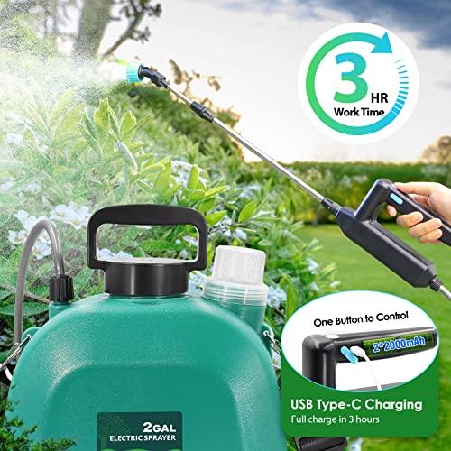 SideKing Battery Powered Sprayer 2 Gallon, Upgrade Powerful Electric Sprayer with 3 Mist Nozzles, Retractable Wand, Rechargeable Handle, Garden Sprayer with Adjustable Shoulder Strap for Lawn & Garden