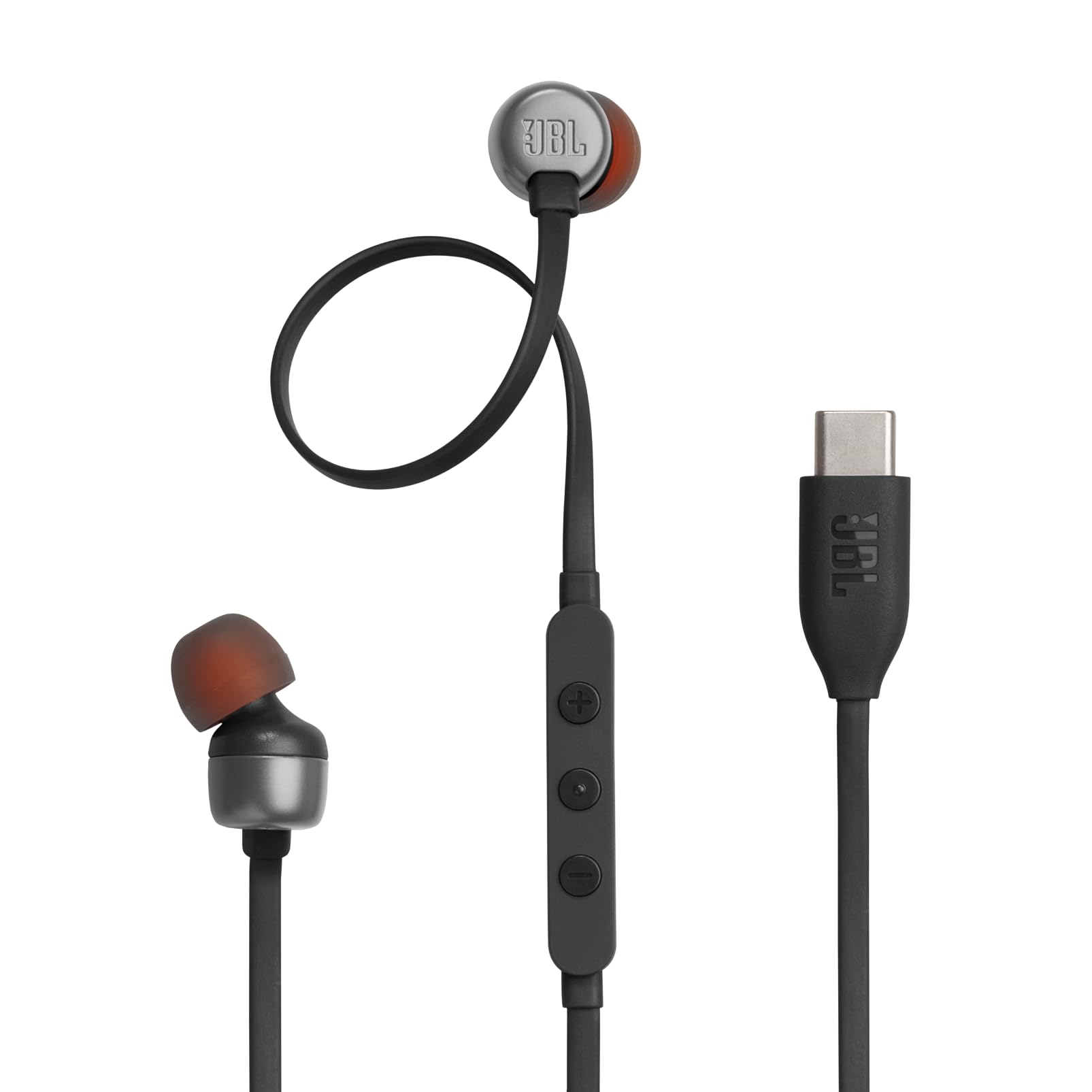 JBL Tune 310C - Wired Hi-Res in-Ear Headphones, Tangle-Free Flat Cable, 3-Button Remote with Microphone (Black)