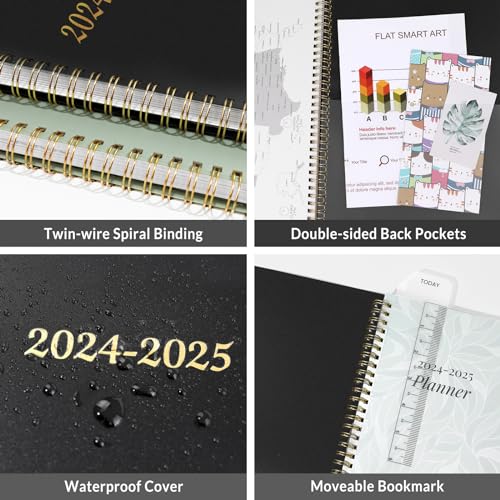 2024-2025 Academic Planner, Annecy Weekly ＆ Monthly Planner from Jul. 2024 – Jun. 2025, 8.5"x11" School Year Daily Planner with Monthly Tab, Waterproof PVC Cover, Spiral Bound, Pocket, Bookmark, Black