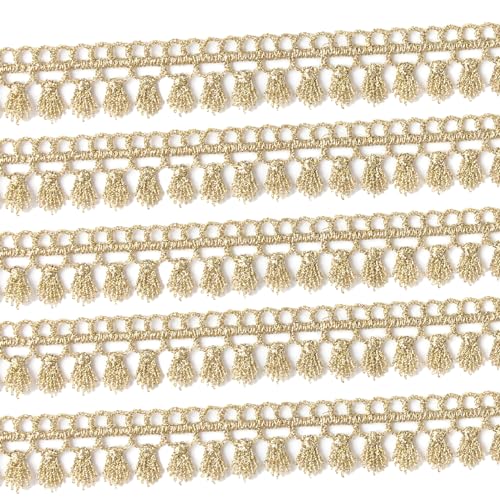 Gold Fringe Trim Tassel Lace Embroidery for Sewing DIY Craft Costume 0.78 Inch (Gold #L21 (5Yard))