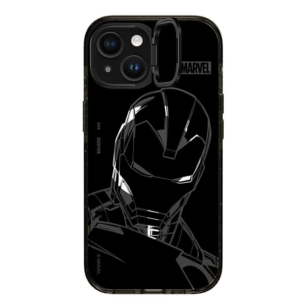 CASETiFY Impact Ring Stand iPhone 15 Case [Iron Man Co-Lab / 3X Military Grade Drop Tested / 6.6ft Drop Protection/Compatible with Magsafe] - Iron Man - Black - Clear Black