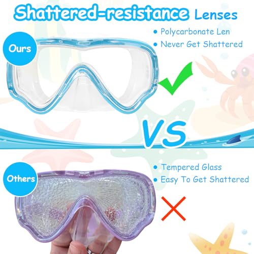 Vvinca Swim-Goggles with Nose Cover, 2 Packs Elastic Fabric Strap Snorkel Diving Mask Anti Fog UV No Pull Hair for Kids 3-14