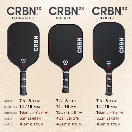 CRBN 3X Power Series Pickleball Paddle - Carbon Fiber Pickleball Paddle with Reinforced Edges for Expanded Sweet Spot, 16mm