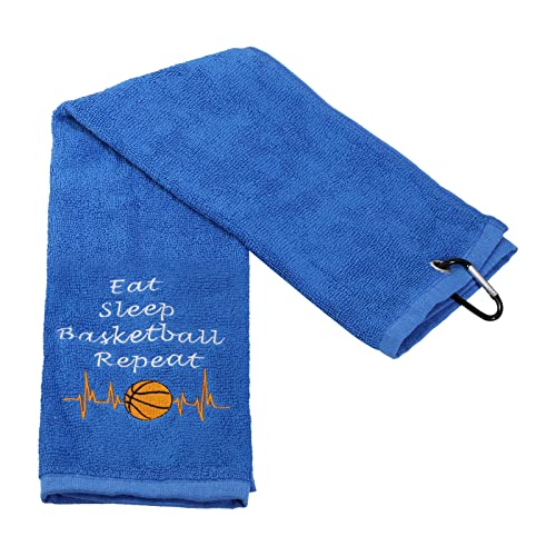 PXTIDY Basketball Theme Workout Towels Basketball Player Gift Eat Sleep Basketball Repeat Embroidered Sports Towel Basketball Coaches Team Gift Basketball Dad Towel (Sport)