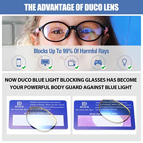 DUCO Blue Light Blocking Glasses for Kids Boys Girls Gaming Computer Glasses for Kids Age 5-10 K026