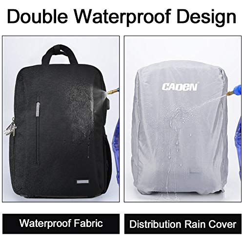 CADeN DSLR Camera Backpack Bag Waterproof Anti Theft with 15.6 inch Laptop Compartment, USB Charging Port, Tripod Holder, Rain Cover, Inner Case, Compatible for Sony Canon Nikon Olympus Black