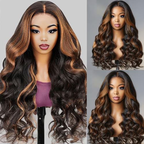 Nickgirl Highlight Lace Front Wig Human Hair 13x4 1B/Pink Body Wave Lace Front Wigs Human Hair Pre Plucked 180% Density HD Lace Colored Wigs Pink Human Hair Wig Glusless Wigs Human Hair 22 Inch