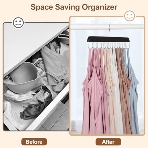 TOPIA HANGER Bra Hanger for Closet, Tank Top Hangers 20 Hooks Capacity Foldable Wood Space Saving Hangers Closet Organizer for Tank Top, Bra, Scarf, Belt, Tie etc - CT46B