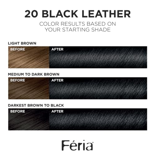 L'Oreal Paris Feria Multi-Faceted Shimmering Permanent Hair Color, 20 Black Leather (Natural Black), Pack of 1, Hair Dye