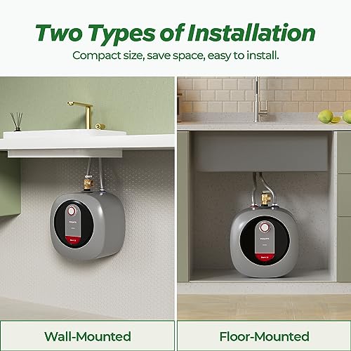 FOGATTI Electric Mini Tank Water Heater, 2.5 Gallon Point of Use Instant Hot Water Heater 120V 1440W, Small Hot Water Heater, Under Sink, Wall or Floor Mounted, Easy to Install