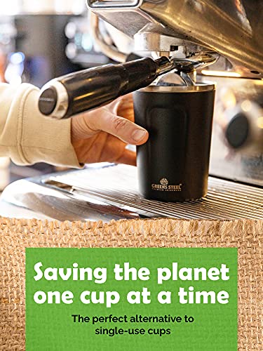 Greens Steel Insulated Coffee Mug Reusable – 350 ml, Black I Thermos Cup with Handle Lid I Stainless Steel Hot Cold Drinks Waterproof Tea Coffee Ice Drink