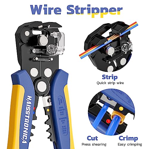 haisstronica Wire Stripper and Crimping Tool,AWG 24-10 Automatic Stripper Tool with AWG 22-10 Ratchet Wire Crimper For Heat Shrink Connectors