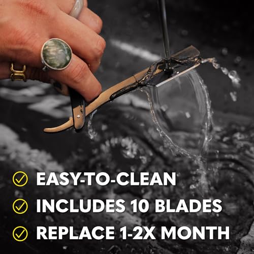 The Beard Club Straight Razor for Men - Navajas Para Barbero - Barber Straight Edge Razor Kit - Premium Single Derby Blade Cutthroat Razor With 10 Replaceable Stainless Steel Blades & Leather Case