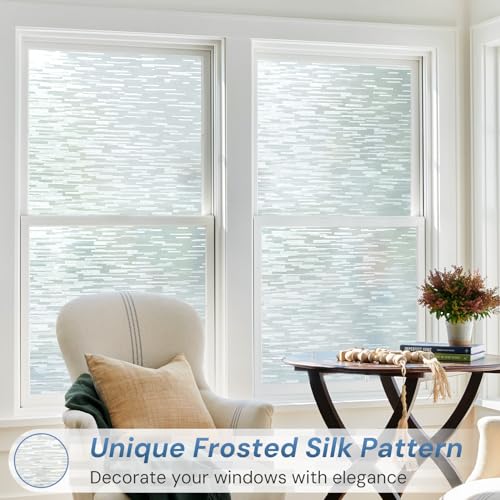 LUTE Window Privacy Film Frosted Glass Film, Removable Sun Blocking Heat Control Door Window Cover, Non-Adhesive Static Window Cling Frosting Decorative Glass Sticker, Linear Frosted, 17.5" x 78.7"