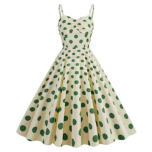 1950s Dress for Women Pinup 50s Red Polka Dot Dress 1940s Rockabilly Dress for Women Halter Bowknot 50's Dresses for Women Vintage Dress for Women 1950s Audrey Hepburn Dress with Pockets Red-Ruched M