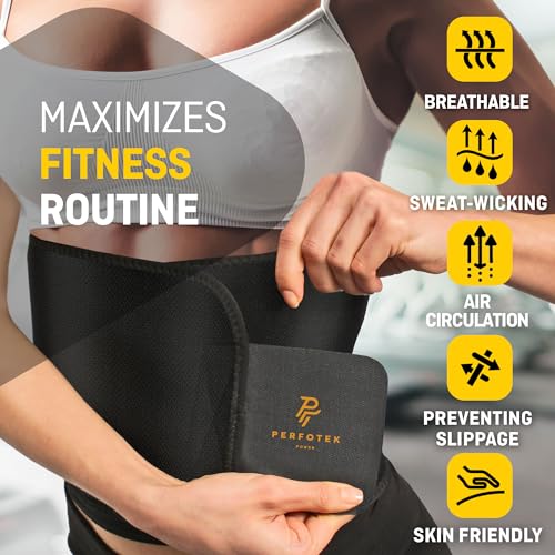 Perfotek Waist Trainer for Women Lower Belly - Waist Trimmer Belt Sauna Tummy Toner Low Back and Lumbar Support with Sauna Suit Effect (Small Black)