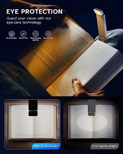 86lux Reading Light, Rechargeable Book Light for Reading in Bed, Ultralight Clip-on LED Bookmark Lamp with 3 Amber Colors & Stepless Dimming for Night Reading for Book Lovers, Kids,Pale Blue