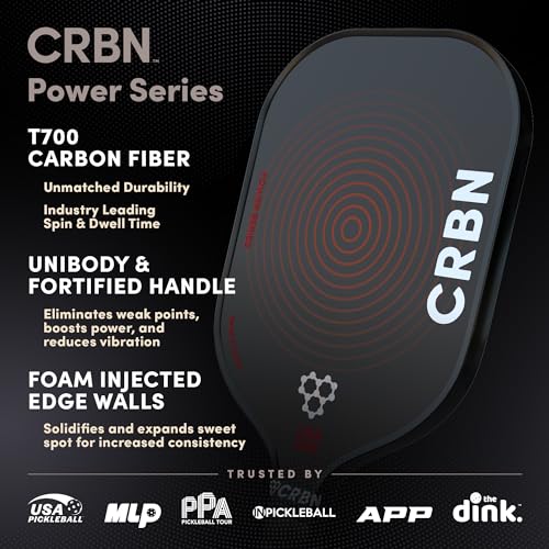 CRBN 3X Power Series Pickleball Paddle - Carbon Fiber Pickleball Paddle with Reinforced Edges for Expanded Sweet Spot, 16mm