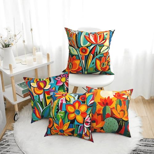 Set of 4 Art Theme Pillow Cover， Reversible Pillow Cases Decorative Cushion Throw Pillowcase for Bed Home Decor、 Living Room Outdoor Pillowcase、 Patio Furniture Pillowcase (Art 9, 18x18)