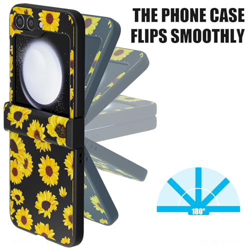 Tomorotec Protective Flip Case for Samsung Galaxy Z Flip5 5G, Stylish Design Shockproof & Scratch-Resistant Durable PC Case with 360° Hinge Protection & Wireless Charging Support (Blooming Sunflowers)