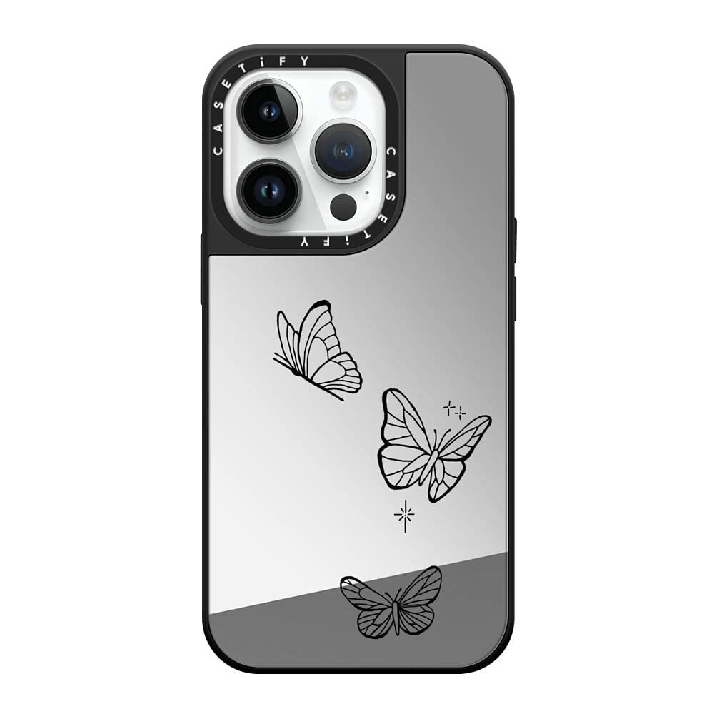 CASETiFY Mirror Case for iPhone 14 Pro Compatible with Magsafe - Flying by Inked by Dani - Silver on Black
