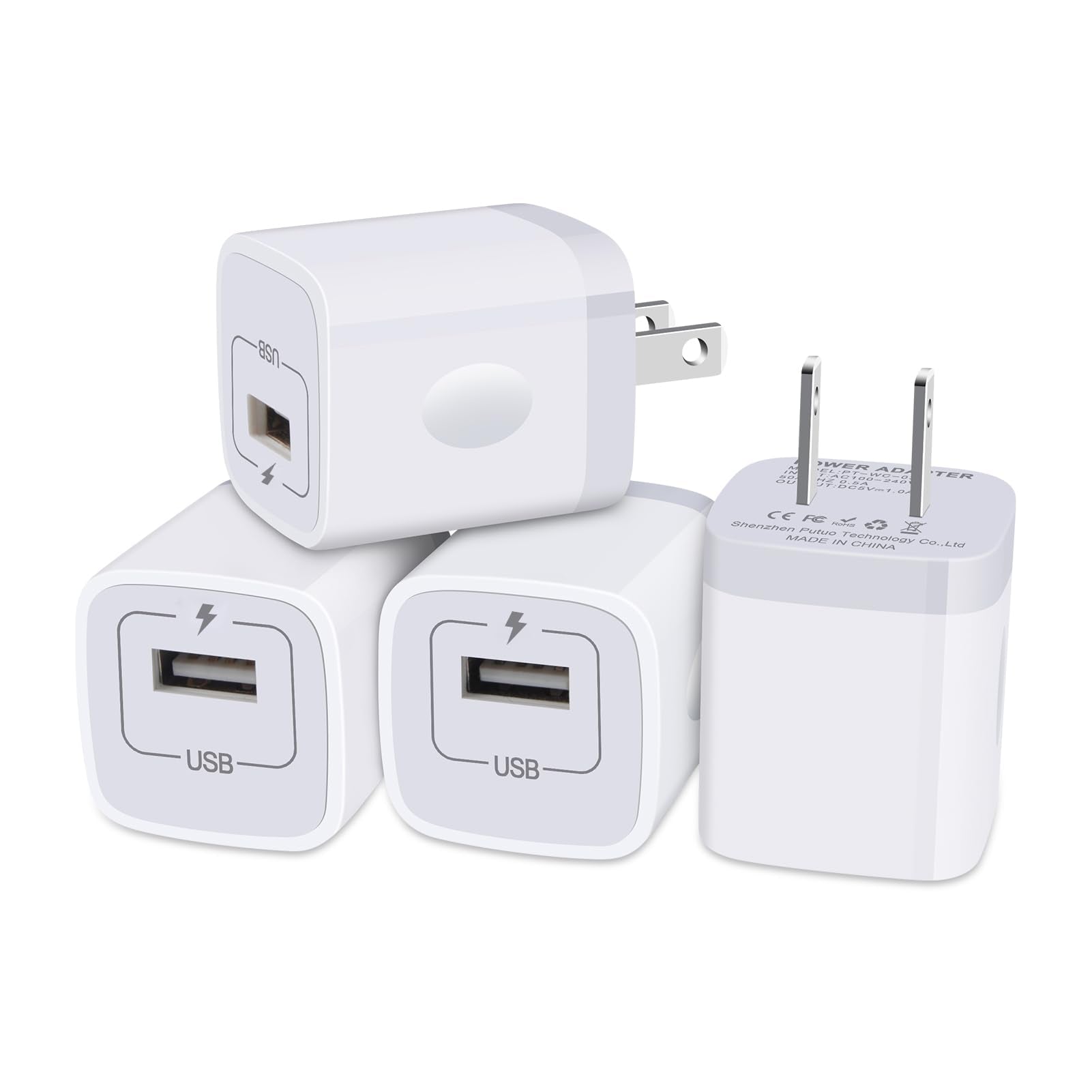 iPhone Charger Block, Plug in Phone Charger, Sicodo 4Pack Single Port USB Wall Charger Fast Charging Adapter Cube Box for iPhone 16 15 14 13 SE(2020) 12/11pro/XS/XS Max,Samsung Galaxy S24/S23/S22,LG