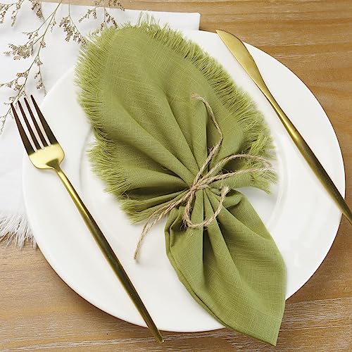 Dololoo Handmade Cloth Napkins with Fringe, 18 x 18 Inches 100% Cotton Thick Table Napkins, Set of 4 Rustic Fringe Washable Dinner Napkins for Wedding, Christmas, Party and Dinner - Beige