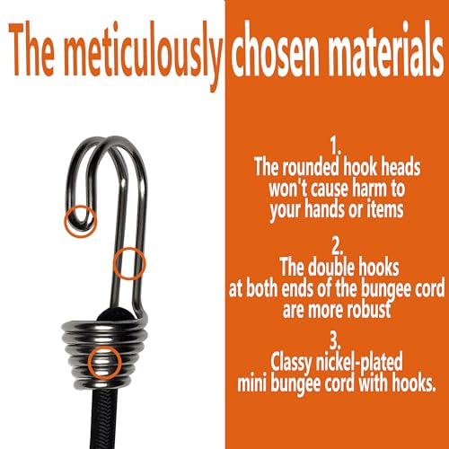 YELIER Mini Bungee Cords with Hooks. Versatile Outdoor Bungee Cord Set. Includes, 2inch, 4inch, 6inch, and 8inch, Totaling 16 Bungee Cords. (16pcs, Black, Four Sizes)