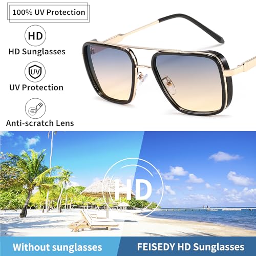 FEISEDY Sunglasses Men Women Vintage Aviator Square Trendy Metal Steampunk Fishing Driving Sun Glasses B0114