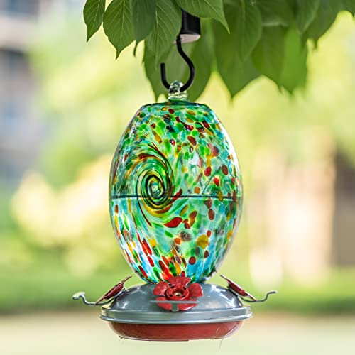 Muse Garden Hummingbird Feeders for Outdoors Hanging, Blown Glass Hummingbird Feeder, Hummingbird Gifts for Mom, Garden Backyard Decor, Unique Gifts Idea for Women Mothers Day, 27OZ