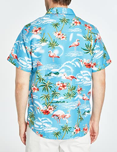 SSLR Mens Hawaiian Shirt Flamingos Casual Short Sleeve Button Down Shirts Aloha Shirt (Medium, Pink)