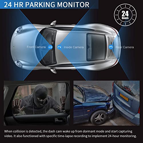 PRUVEEO 2K Mirror Dash Cam 3 Channel,Rear View Mirror Camera,Dash cam Front and Rear Inside,12'' Full Touch Screen, IR Night Vision,GPS,Parking Assistance,Free128GB Card
