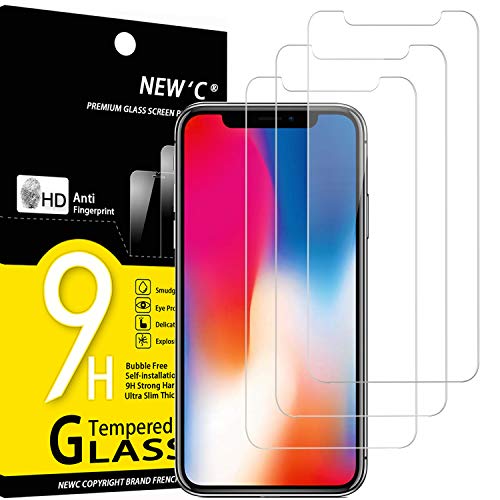 NEW'C [3 Pack Designed for iPhone 11 Pro and iPhone X and iPhone XS Screen Protector Tempered Glass, Case Friendly Anti Scratch Bubble Free Ultra Resistant