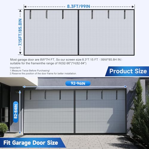 LONGEAS Garage Door Screen 2 Car 16x7ft Magnetic Closure Heavy Duty Weighted Bottom Garage Screen Door,Upgraded PET Mesh Stronger Than Fiberglass and Polyester,Hands Free,Keep Pesky Animals Out