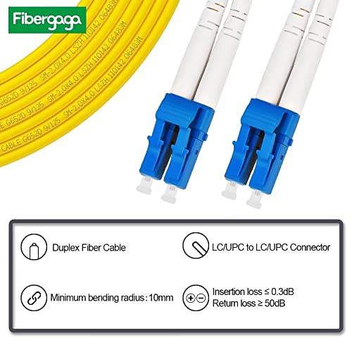 Fibergaga 0.5m(1.6ft) OS2 LC/UPC to LC/UPC Fiber Patch Cable Single Mode Fiber Duplex Length Option: 0.5M(1.6ft)-100M(328ft) 9/125µm 2.0mm Cable Diameter Fiber Optic Cable, OS1/OS2 Compatible