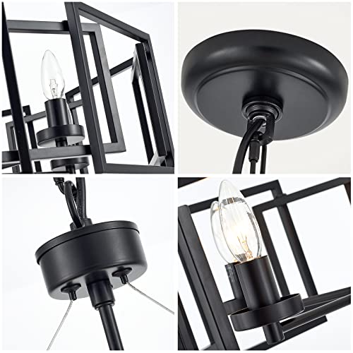 MhyTogn Industrial Style Chandelier, with Matt Black Finish Geometric Shade Pendant Lighting Fixture for Dining Room Living Room Kitchen Island Bedroom 5-Light