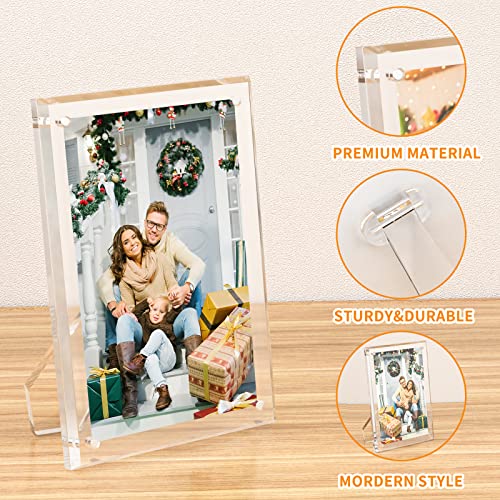 NIUBEE 4x6 Picture Frame, Acrylic Clear Photo Frame with Magnets for Tabletop Display, 2 Pack