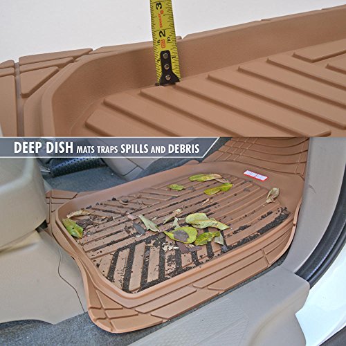 Motor Trend FlexTough Beige Floor Mats for Cars & Cargo Mat Full Set - All Weather Front & Rear Rubber Automotive Floor Mats & Cargo Liner for SUV, Car, & Van - Interior Trunk Mat & Floor Cover