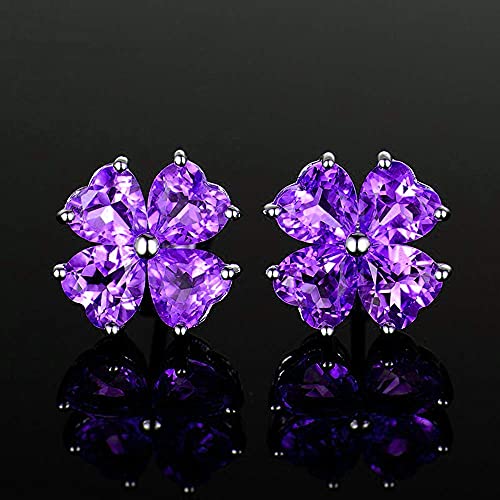 JiangXin Natural Amethyst 925 Sterling Silver Stud Earrings for Women Birthstone White Gold Plated Jewellery