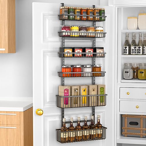 Moforoco 6-Tier Over The Door Pantry Organizer, Pantry Organization and Storage, Black Hanging Basket Wall Spice Rack Seasoning Shelves, Home & Kitchen Laundry Room Bathroom Essentials accessories