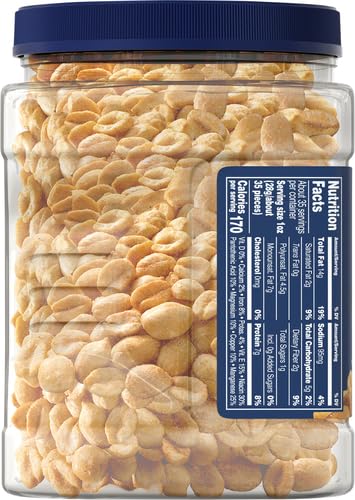 PLANTERS Salted Cocktail Peanuts, Party Snack, Plant-Based Protein, After School Snack, Roasted in Peanut Oil, Salted Nuts, Snack for Adults, Flavored with Sea Salt, Bulk Nuts, Kosher, 2.19lb (2 lb, 30z = 35 oz) Jar