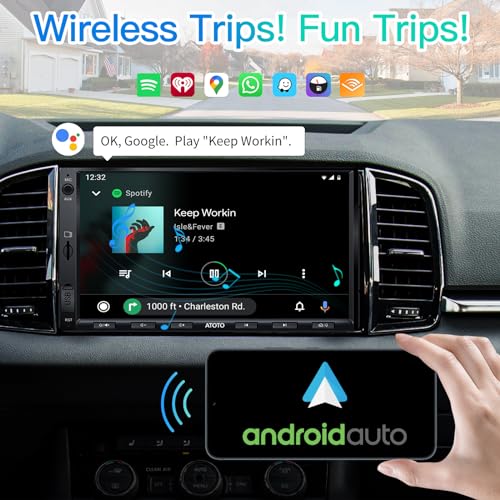 [Upgrade] ATOTO Double Din Car Stereo with Wireless CarPlay,Wireless Android Auto,7in IPS Touchscreen,Bluetooth,Phone Mirroring,HD LRV Camera,USB Video & Audio,F7G2A7WE-S01